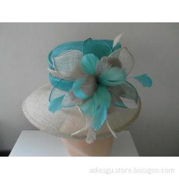 Fashionable White Casual Ladies' Sinamay Hats With Green Co